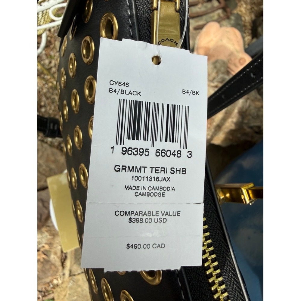 Coach Black Leather Grommet Shoulder Bag Gold Studs CY646 NWT - Picture 5 of 11